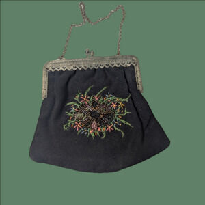 Vintage Bag Black Embroidered Petite Women's Fabric Bag